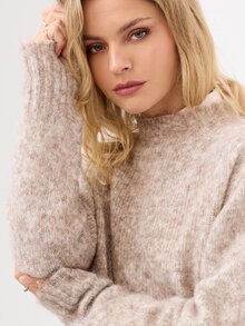 KÆRIA Hus Long Sleeve Brushed Knit Sweater - Soft Touch Knit - Oatmeal Marle - Relaxed, Preppy, Layering - Grey - View 6