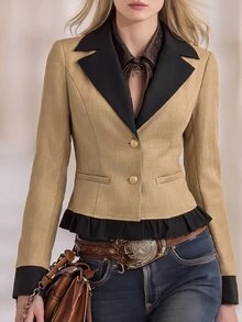 Louniche Women's Colorblock Casual Versatile Commute Travel Long Sleeve Jacket - Khaki - View 3