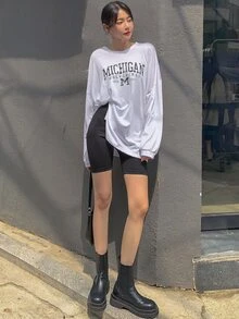 DAZY 青少年女孩純色高腰休閒內搭短褲 - 黑色 - 查看 3