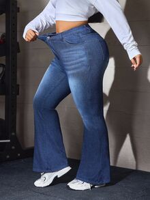 Flexra Festival Plus Size Women Blue Stretch Sexy Skinny Flare Jeans - Dark Wash - View 5