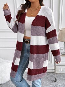 Vionelle Cardigan Kasual Wanita Ukuran Plus dengan Motif Blok Warna untuk Pemakaian Sehari-hari - MultiWarna - View 6