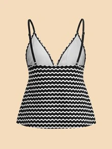 Travachic Women's Summer Beach Striped Sexy Tankini & Triangle Tankini Bottom Two-Piece Swimsuit Set - Black and White - View 9