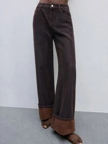 Maija Celana Jeans Longgar Kancing Serbaguna untuk Wanita, Cocok untuk Pemakaian Sehari-hari - Dark Wash - View 1