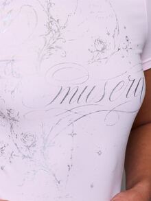 MUSERA Silver Foil Graphic Printed Fitted Crewneck Tee Autumn Fall Winter Daily Back To School Pink Pony - Pink - View 6