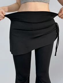 Dazy Tall Women's Fitted Casual 2 In 1 Flare Leg Long Pants - Black - View 3
