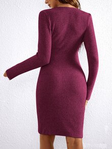 SHEIN 孕婦純色V領腰部打結休閒日常夏季洋裝 - 中紫紅色 - 查看 2