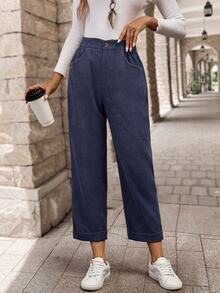 EMERY ROSE Women's Solid Color Pocket Casual Daily Wear Long Pants Everyday Work Navy Blue Autumn - Navy Blue - View 5