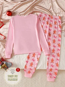 Tween Girl Autumn/Winter Christmas Pajamas 2pcs Snug Fit Long Sleeve Pants Top Print Allover Pink - Baby Pink - View 2