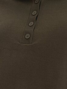 MUSEYN Khaki Knit Long Sleeve Polo Top Versatile Everyday Basics Casual Fall - Spring Green - View 6