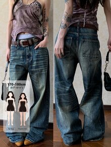 Dazy Tall Women's Loose Straight Leg Street Casual Denim Jeans - Medium Wash - View 1