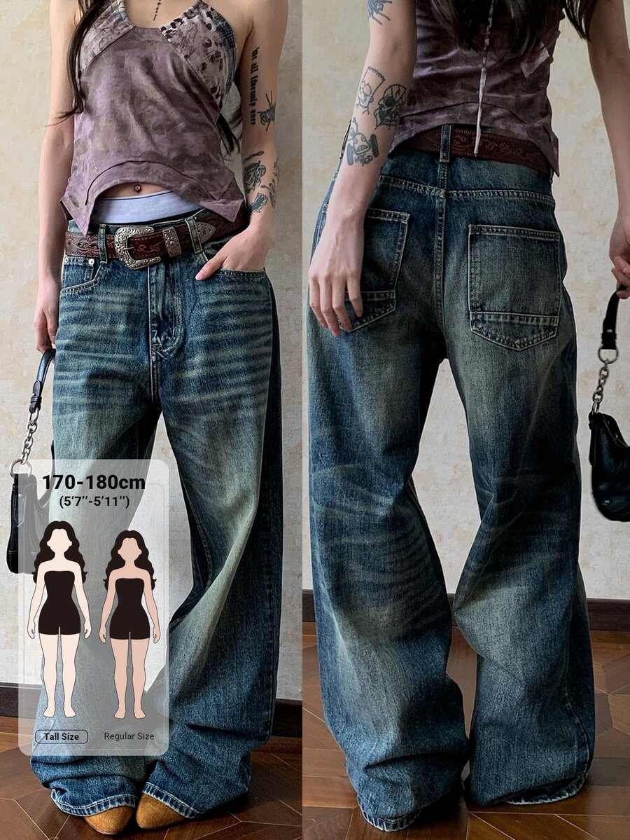 Dazy Tall Women's Loose Straight Leg Street Casual Denim Jeans - Medium Wash - View 1