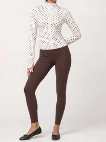 SHEIN BAE Women's Polka Dot Print Long Sleeve Zip-Up Fitted Sports Jacket - Butter Yellow - View 4
