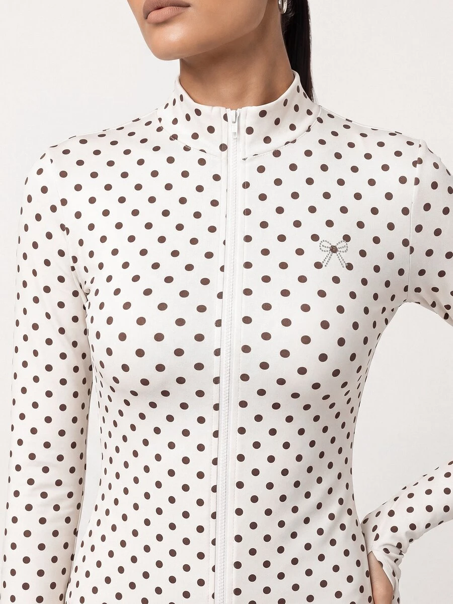 SHEIN BAE Women's Polka Dot Print Long Sleeve Zip-Up Fitted Sports Jacket - Butter Yellow - View 1