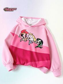 THE POWERPUFF GIRLS X SHEIN 青少年女孩卡通印花長袖休閒衛衣 - 粉色 - 查看 5