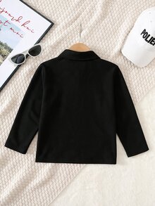 SHEIN 兒童小男孩休閒寬鬆百搭舒適素色針織長袖 Polo 衫 - 黑色 - 查看 2