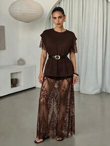 Reflora 大尺碼女款蕾絲性感透視派對與旅行洋裝 - 咖啡棕 - 查看 11