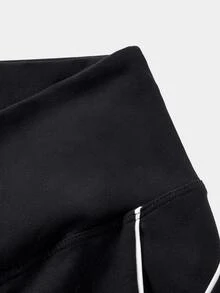 SHEIN Velisys Women's Colorblock Casual Daily Travel Sports Long Pants - Black and White - View 3