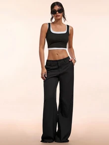 Avantive Women's Solid Color Wide Leg Loose Casual Commute Long Pants - Black - View 5