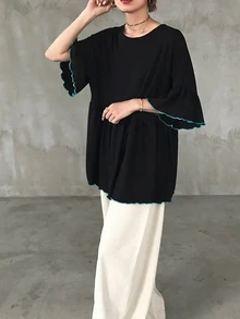 DAZY 青少年女孩拼色休閒日常穿著T恤 - 黑色 - 查看 3