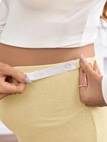 SHEIN 孕婦純色可調腰圍休閒日常裙 - 杏色 - 查看 4