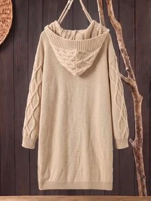 Rusticease Plus Size Women's Long Sleeve Single-Breasted Double Pocket Design Hooded Knit Cardigan - Khaki - View 4
