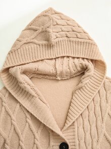 Rusticease Plus Size Women's Long Sleeve Single-Breasted Double Pocket Design Hooded Knit Cardigan - Khaki - View 6