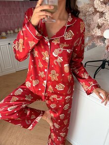 SweetSlumber PJS8 Women's Satin Digital Print Pajama Set - Red - View 4