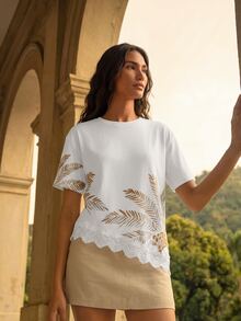 CAJUNI Tropical Print Drop Shoulder Tee - White - View 3