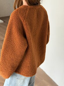 K-Vae 女款秋冬韓式復古棕色寬鬆百搭搖粒絨夾克外套 - 棕色 - 查看 2