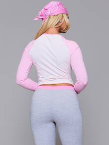 MUSERA ملابس علوية قصيرة ضيقة بأكمام راجلان مطبوعة برسومات، للخريف والشتاء والاستخدام اليومي والعودة للمدرسة، بتصميم Pink Pony - وردي - مشاهدة 5