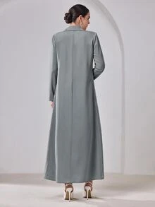 Al Najma 女款純色翻領長袖雙排扣優雅阿拉伯式長袍 - 藍色 - 查看 2