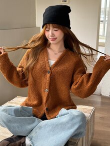 K-Vae 女款秋冬韓式復古棕色寬鬆百搭搖粒絨夾克外套 - 棕色 - 查看 3