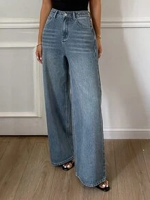 Livesso Tall Women's Casual Daily Denim Jeans With Pockets And Buttons - Blue - View 6