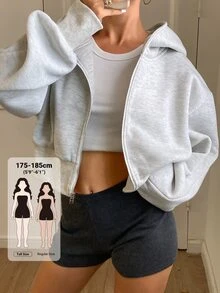 Livesso Tall Women's Hooded Short Casual Sweatshirt - Light Grey - View 1