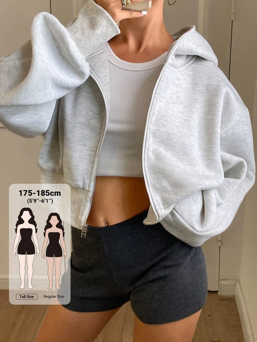 Livesso Tall Women's Hooded Short Casual Sweatshirt - Light Grey - View 1