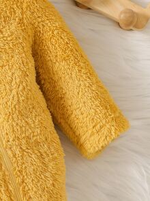 SHEIN 新生兒連帽連身衣 可愛3D獅子貼布繡 雙面法蘭絨抓絨 柔軟舒適親膚 嬰兒爬行服 秋季 - 黃色 - 查看 8