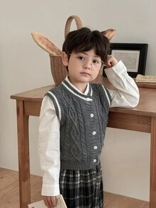 DAZY Infant Boys Casual Contrast Color Autumn/Winter Layering Korean Style Solid Color Cardigan - Grey - View 6