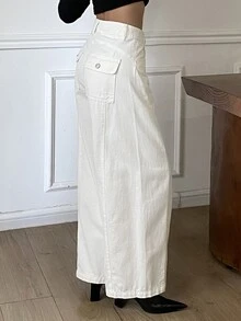 Dazy Tall Women's Pocket Decor Loose Urban Casual Denim Jeans - White - View 6