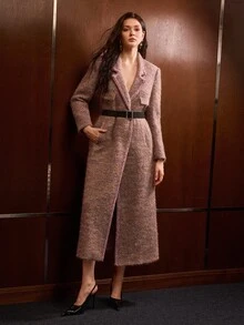 MOTF PREMIUM MANTEL WANITA MODEL MUSIM GUGUR/DINGIN DENGAN KERAH PINGGANG PAS BAHAN TWEED, PANJANG SEDANG - Purple - View 5