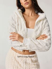 SHAPORA Women's Casual Plush Jacquard Hooded Jacket & Loungewear Top 2pcs Set - Multicolor - View 3
