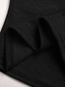 SHEIN 青少年女孩純色百褶不對稱領長袖套頭衛衣 秋季款 萬聖節/聖誕派對穿搭 - 黑色 - 查看 7