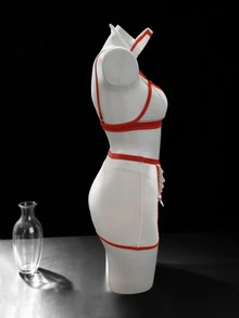 Dansine Sexy Red & White Nurse Cosplay Lingerie Set, 2-Piece - Red - View 4