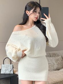 DAZY Women Sweater Dresses - Beige - View 5