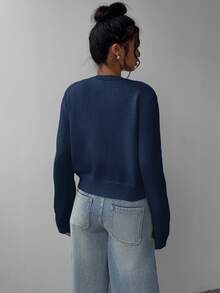 SHEIN Tall CURVE 大尺碼女款純色休閒百搭日常開襟衫 - 水鴨藍 - 查看 2
