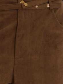MUSEYN Brown Suede Slim Leg Belt Waistband Detail Pants Versatile Everyday Casual Fall - Camel - View 6