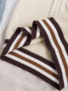 Cozy Pixies Kids Young Boy Colorblock Striped Knit Soft 3D Cable Texture Crew Neck Long Sleeve Pullover Autumn Sweater - Apricot - View 5