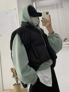 DAZY 女款純色連帽寬鬆短版運動衫 - 綠色 - 查看 4