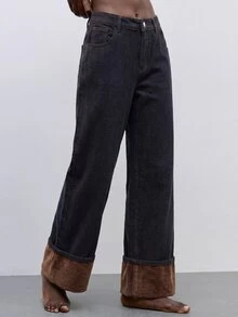 Maija Celana Jeans Longgar Kancing Serbaguna untuk Wanita, Cocok untuk Pemakaian Sehari-hari - Dark Wash - View 6