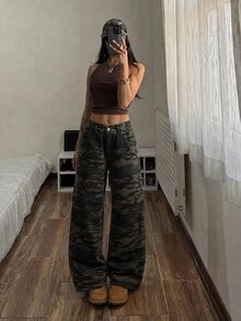 Muchica Celana Jeans Wanita Kasual Warna Hijau Zaitun Model Lurus - Hijau Tentara - View 4