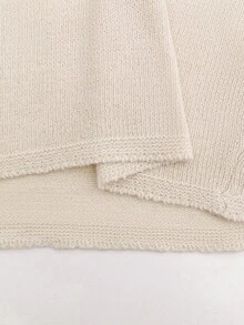 LUMIGAL Relaxed Fit V Neck Asymmetric Hem Drop Shoulder Ribbed Cuff Long Sleeve Loose Pullover Top High Waist Elastic Waist Wide Leg Straight Pants Women Sweater Two Pieces Set - Apricot - View 4